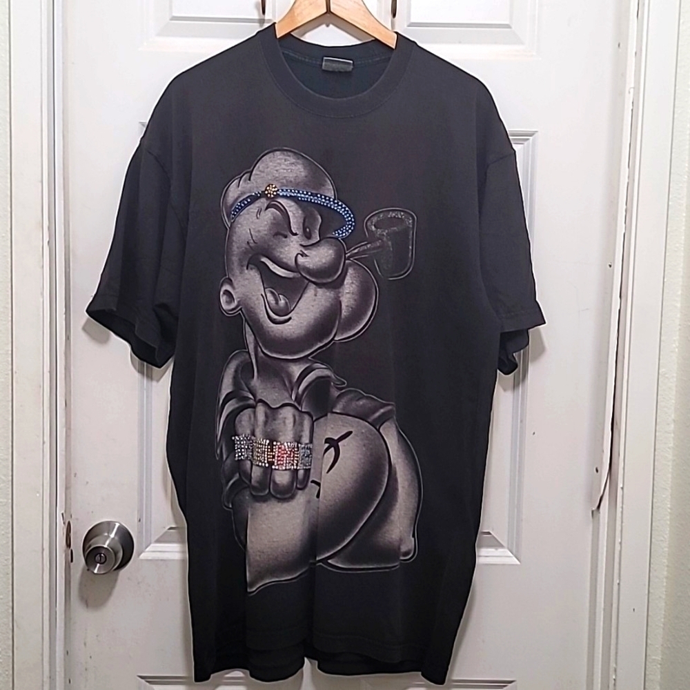 Shaka Wear Popeye Graphic T-Shirt Mens 2XL Tall Black Rhinestone Super Max Heavy